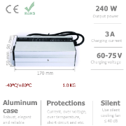 Зарядное устройство 60V 3A для аккумуляторов Li-ION / LiFePO4 / Lead Acid